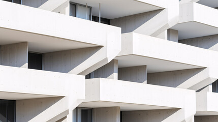Amidst the Middle Eastern skyline, a concrete building with a contemporary, geometric design stands out, its abstract architectural features drawing the eye.