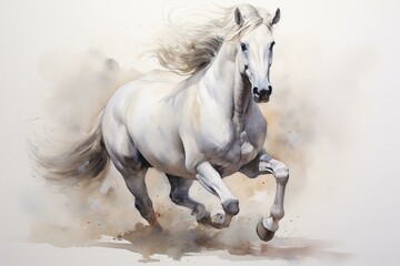 Naklejka na ściany i meble Watercolor painting of a white horse. Generative AI