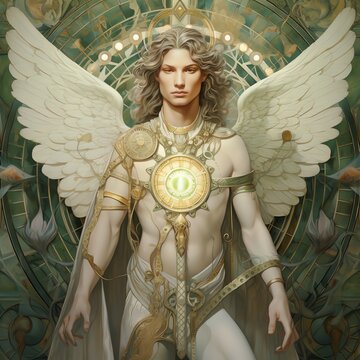 Archangel Raphael on Green Background