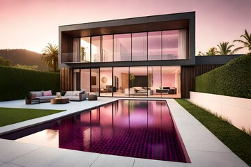 modern living room with pool