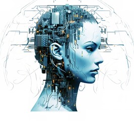 robot girl using digital artificial intelligence interface
