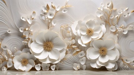 3d wallpaper design with ceramic jewels and flowers for photomural