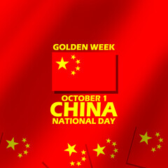 The Chinese flag with bold text on a red background flutters to commemorate China National Day on October 1
