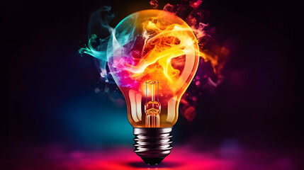 Creative lightbulb with exploding colors