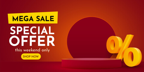 Colorful discount sale podium. Special offer composition.