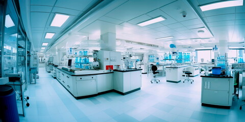 pharmaceutical laboratory where research and production of medicines are carried out . Generative AI - obrazy, fototapety, plakaty