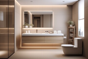 Clean shiny toilet on simple clean minimalist toilet background. soft lines and underlining with light in a modern design