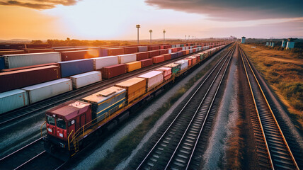 Railroad and freight trains - obrazy, fototapety, plakaty