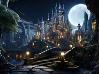 Obraz premium Ancient Castle Under Moonlight,created with generative ai tecnology.