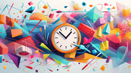  abstract colorful flow clock on the subject of time