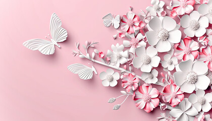 Dreamy Bouquet of Pink and White Flowers with Butterflies