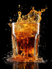 Splatted drinks and ice cubes,created with generative ai tecnology.