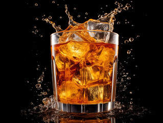 Splatted drinks and ice cubes,created with generative ai tecnology.
