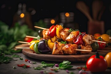  Grilled chicken skewers with vegetables 
