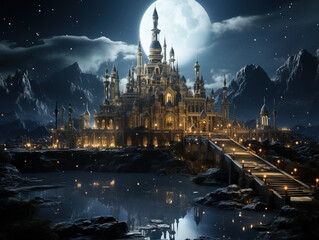 Ancient Castle Under Moonlight,created with generative ai tecnology.