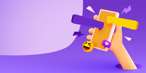 Hand holding phone with messages. Communication and social networking concept.