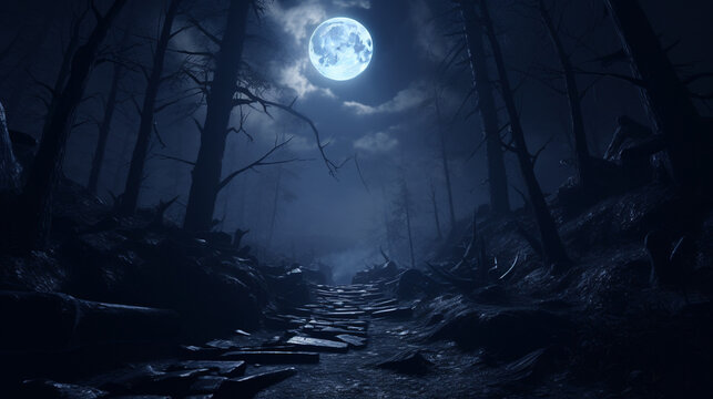 Enigmatic Lunar Illumination Amongst Eerie Forest