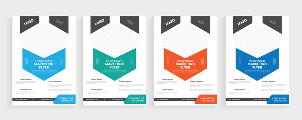 Corporate business agency flier template, trendy geometric shape latest a4 flyer layout, marketing agency one folded pamphlet, leaflet, case study design