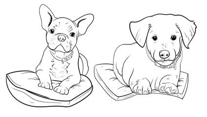 set of hand drawn Outlined animal dog head. Vector illustration beagle dog is a simple vector sketch illustration
