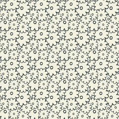 Chamomile floral seamless pattern. Doodle hand drawn cartoon graphic daisy flowers. Cute simple design. Black and white cream background