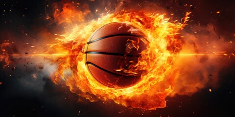 Hot basketball in fires flame. Generative AI