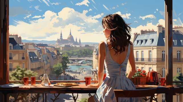 Woman sitting in a Paris cafe