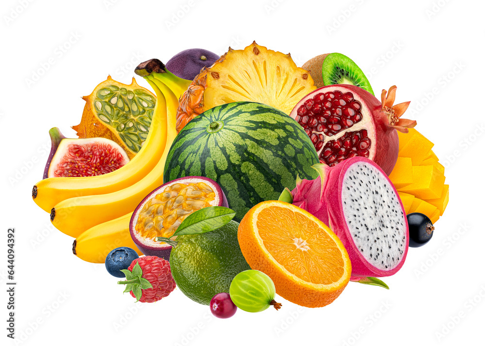 Wall mural Fruits mix isolated on white background, full depth of field