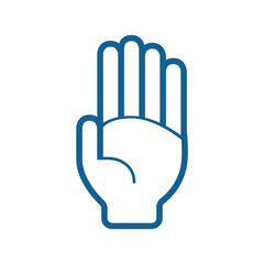 Vector image of a hand with all 5 fingers raised. Curve lines. Cartoon.