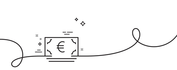 Fototapeta na wymiar Cash money line icon. Continuous one line with curl. Banking currency sign. Euro or EUR symbol. Euro currency single outline ribbon. Loop curve pattern. Vector