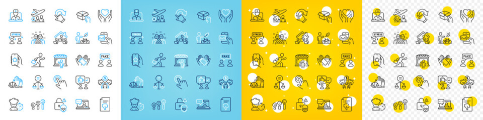 Vector icons set of Gift, Work home and Puzzle line icons pack for web with Friends chat, Difficult stress, Messenger mail outline icon. Sharing economy, Cyber attack. Vector