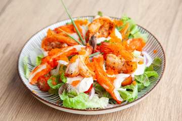 Shrimp, Ebiko and crab stick salad with yogurt dressing