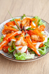 Shrimp, Ebiko and crab stick salad with yogurt dressing