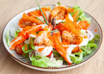 Shrimp, Ebiko and crab stick salad with yogurt dressing