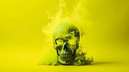 skeleton head with yellow smoke on yellow background - obrazy, fototapety, plakaty