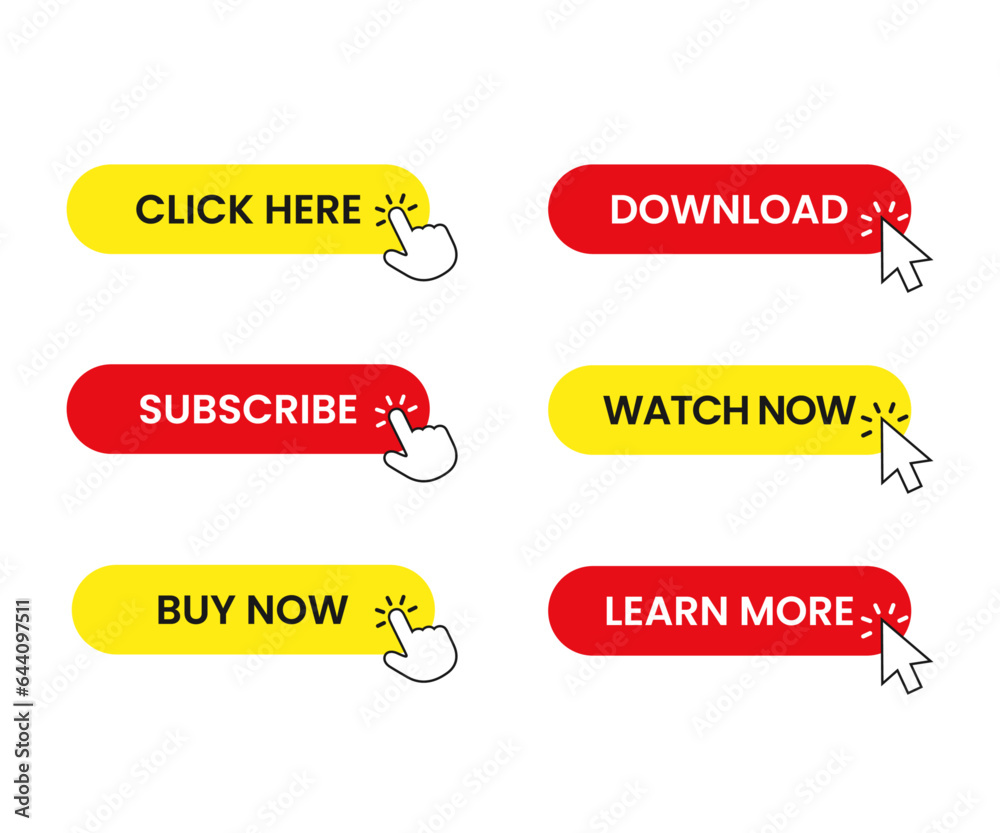 Poster different web buttons with cursor. buttons set. ui design buttons set
