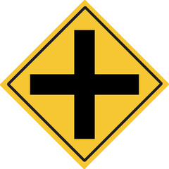 Intersection ahead. Intersection sign . Traffic warning signs. Illustration PNG.