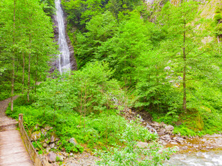Fototapeta na wymiar Summer Season in the Tar Waterfall, Camlihemsin Rize, Turkey