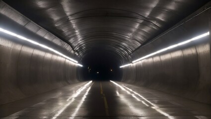 A tunnel with white lights