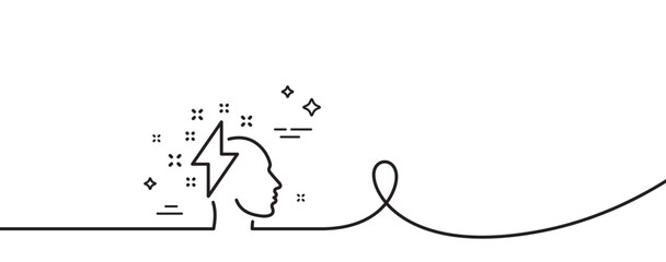 Creative brainstorming line icon. Continuous one line with curl. Human head with lightning bolt sign. Inspiration symbol. Brainstorming single outline ribbon. Loop curve pattern. Vector
