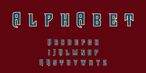 Sewn letters to clothes. Classic college font. the font is in the American style. for football, baseball or basketball logos. Vector