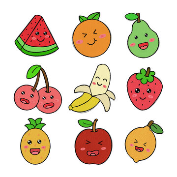 set of funny fruits