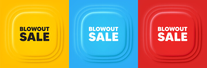 Blowout sale tag. Neumorphic offer banners. Special offer price sign. Advertising discounts symbol. Blowout sale podium background. Product infographics. Vector