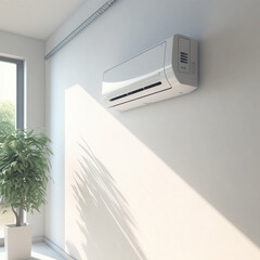 Air conditioner in white room wall