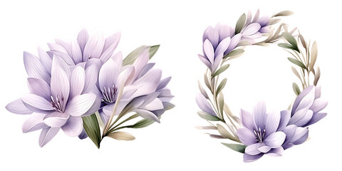 Watercolor Beautiful wedding wreath with Colchicum flowers and an element bundle