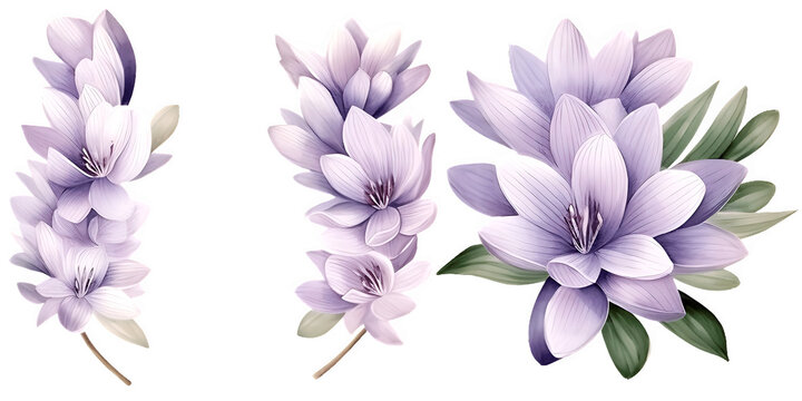 Beautiful wedding wreath with Colchicum flowers watercolor elements set