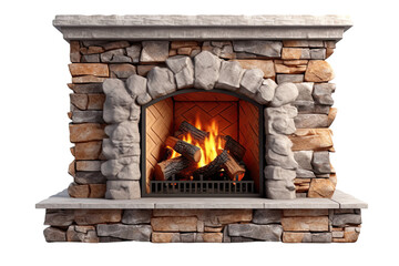 Fireplace illustration isolated transparent background, PNG , Generative AI