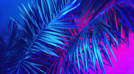 Tropical Palm Leaves in Vibrant Blue and Pink and purple