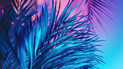 Tropical Palm Leaves in Vibrant Blue and Pink and purple