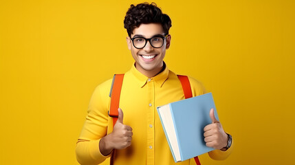 Focused Student: Young man with Eyeglasses Holding Books
