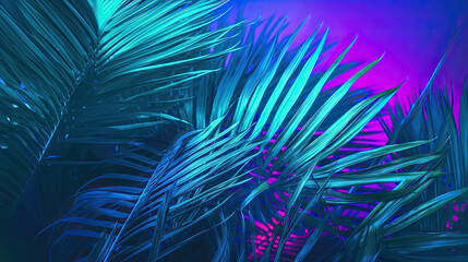 Tropical Palm Leaves in Vibrant Blue and Pink and purple